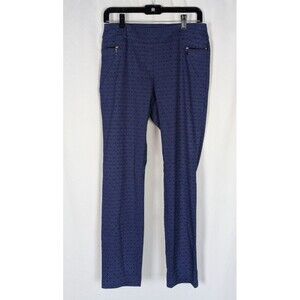 Soho Pants M Women's Blue Medallion Print Pull On Straight Leg Zipper Detail
